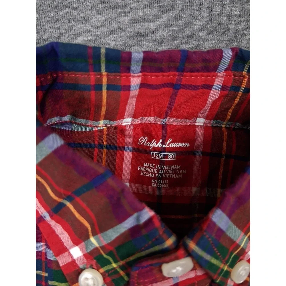 Ralph Lauren Baby 12 M Red Tartan Plaid Small Pony Button Down Preppy Classic